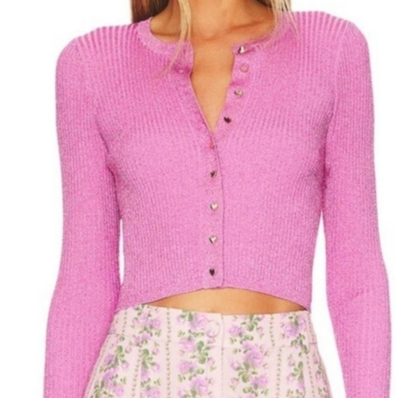 LoveShackFancy Sweaters - Love Shack Fancy Hill Cardigan Ribbed Metallic Orchid Heart Buttons